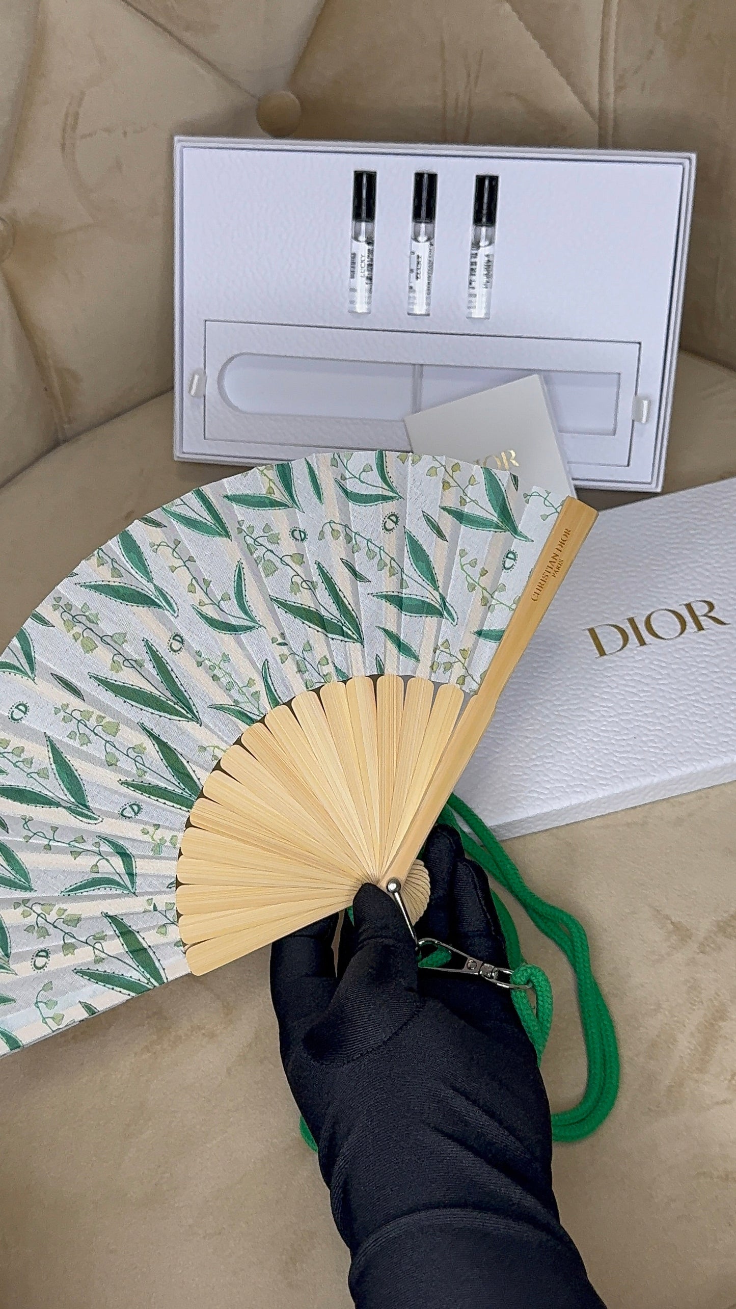 Dior Folding Fan LUCKY with Green Strap & Mini size Sensu Novelty 2024