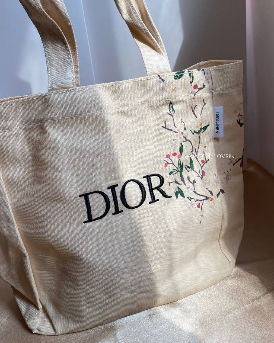 Dior Tote Bag Cherry Blossom (Linen) - Long Handle