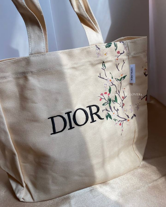 Dior Tote Bag Cherry Blossom (Linen) - Long Handle