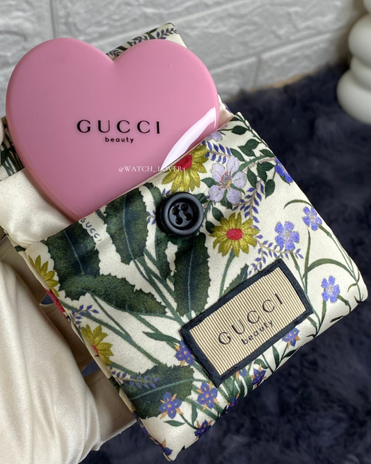 Gucci Pink Heart Mirror With Floral Pouch