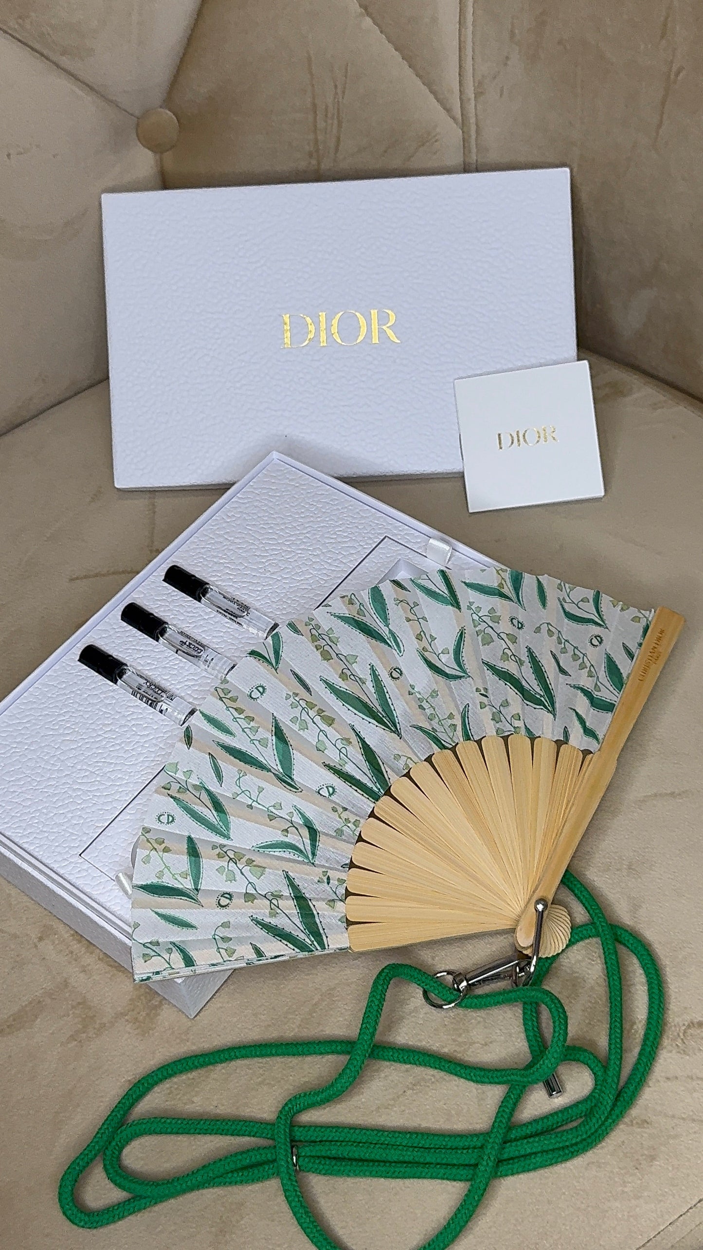 Dior Folding Fan LUCKY with Green Strap & Mini size Sensu Novelty 2024