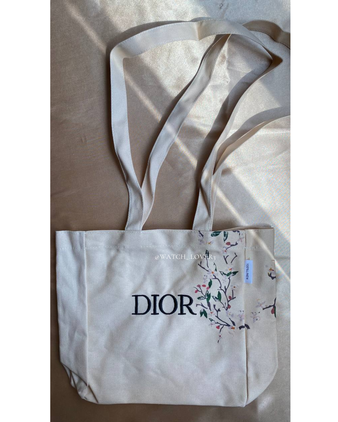 Dior Tote Bag Cherry Blossom (Linen) - Long Handle