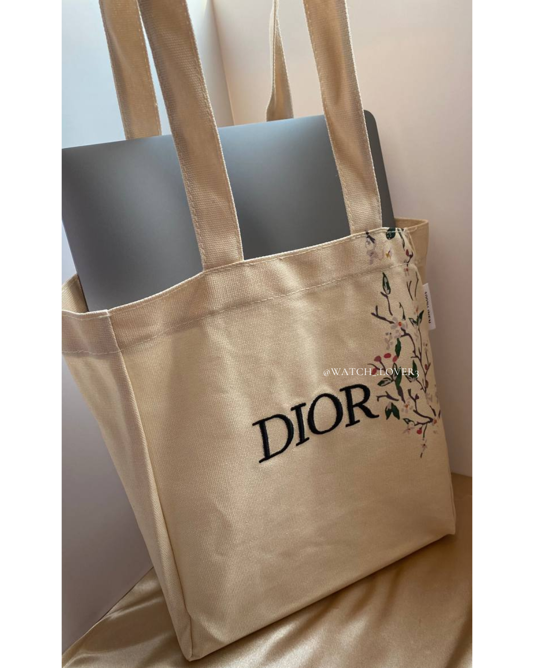 Dior Tote Bag Cherry Blossom (Linen) - Long Handle