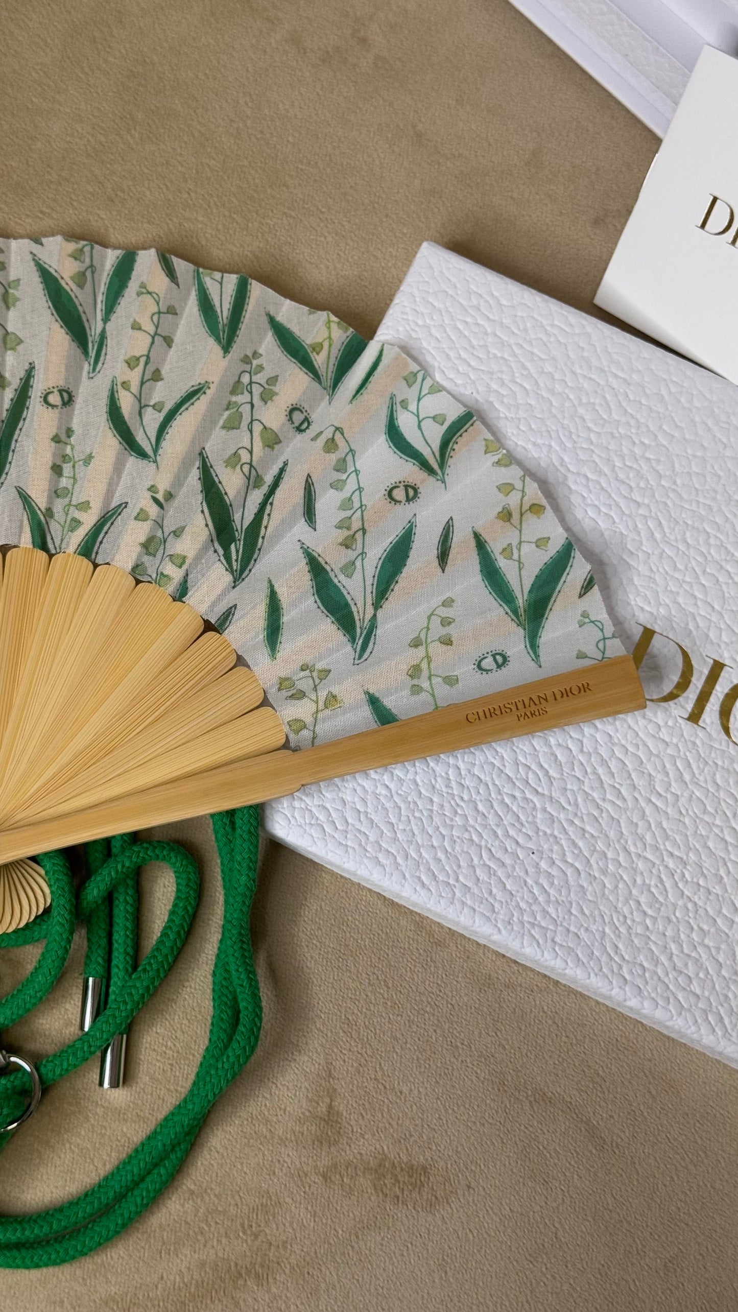 Dior Folding Fan LUCKY with Green Strap & Mini size Sensu Novelty 2024