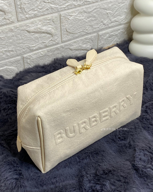 Burberry Cream Canvas Logo Pouch