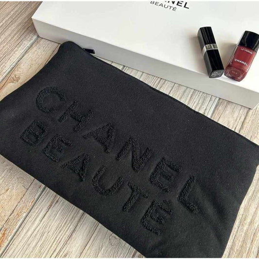 Chanel Beauty Black Cotton Cosmetic Pouch