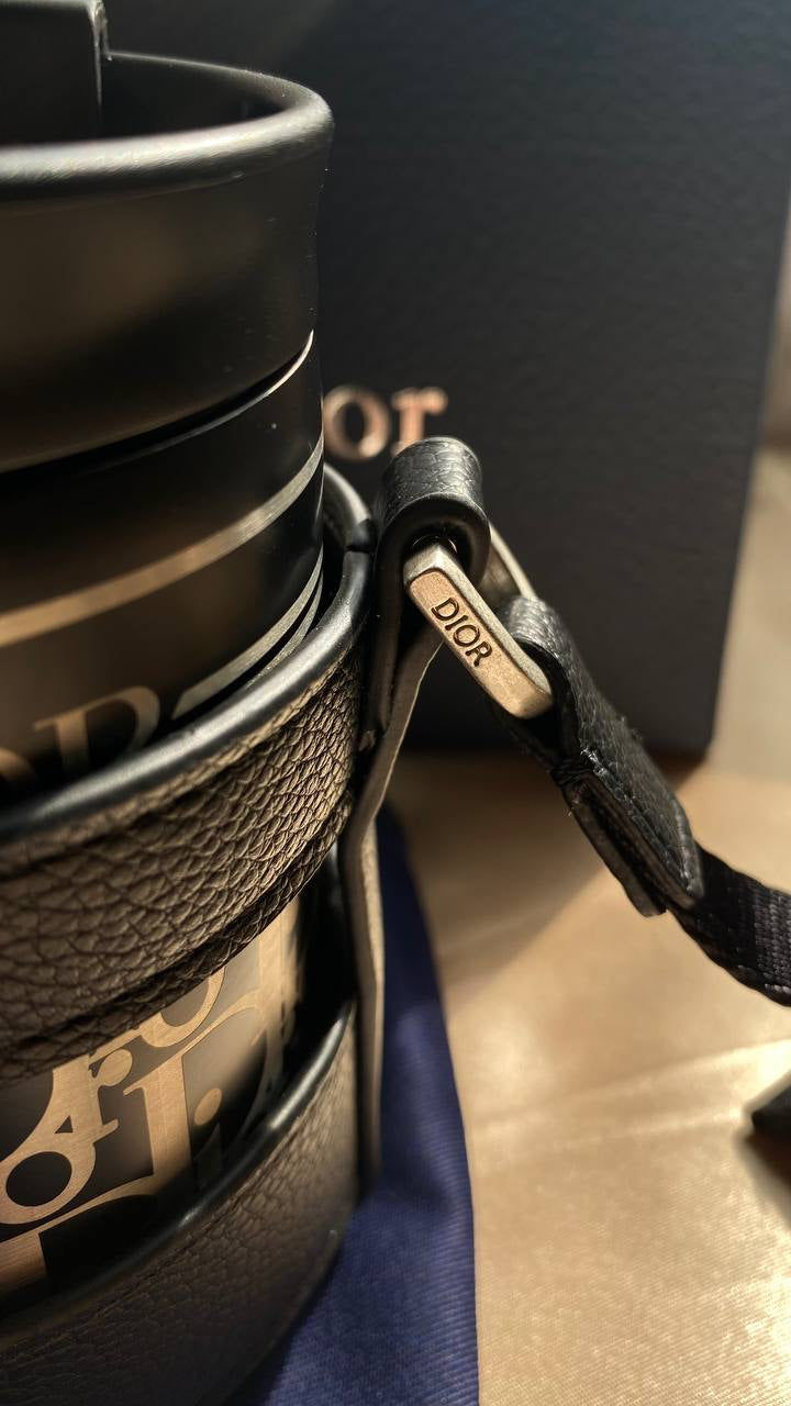 Dior Stainless Steel Mug with Shoulder Strap (Black - 350ml)