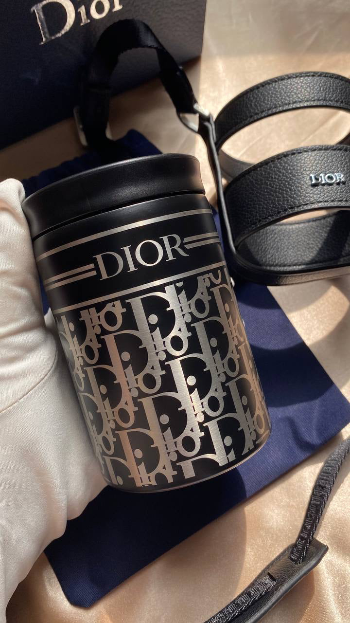 Dior Stainless Steel Mug with Shoulder Strap (Black - 350ml)