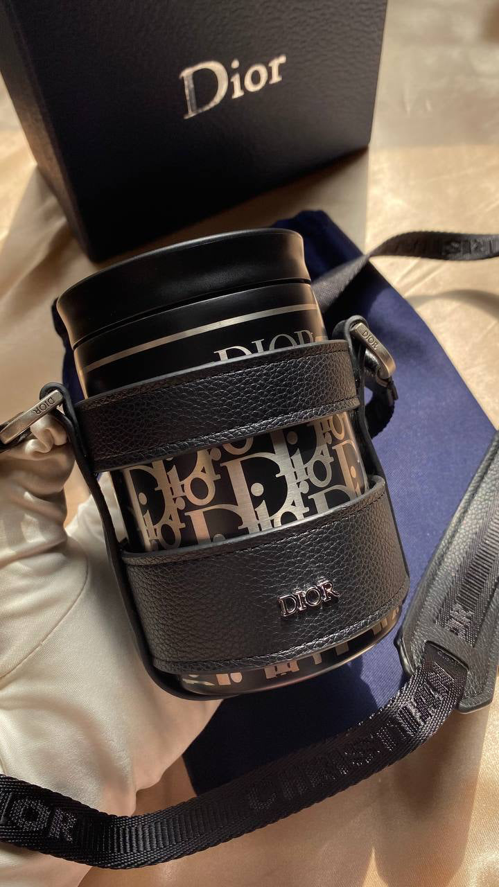 Dior Stainless Steel Mug with Shoulder Strap (Black - 350ml)